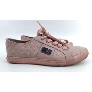 G by Guess Womens 10M Oadie Quilted Lace Up Casual Shoes Sneakers Pink Leather